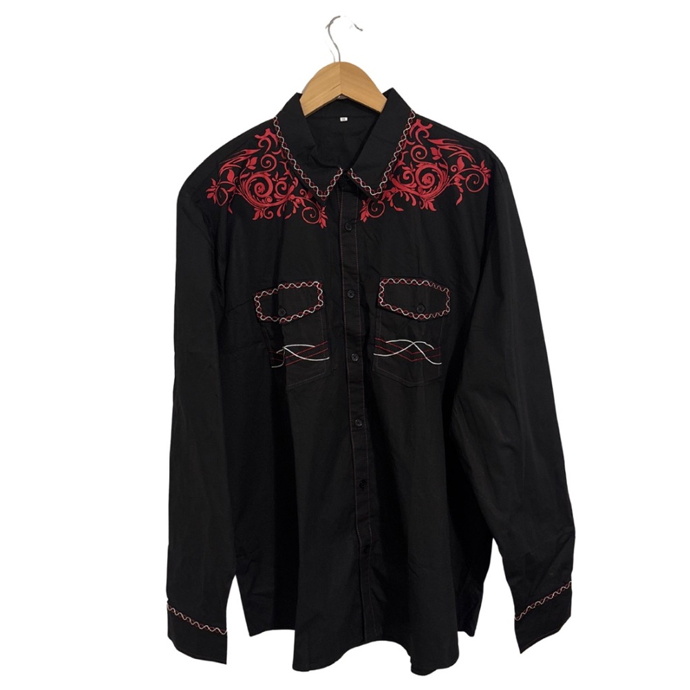 100% Cootton Black Western Shirt with Red Embroidery XXL